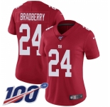 Women's New York Giants #24 James Bradberry Red Alternate Stitched 100th Season Vapor Untouchable Limited Jersey