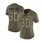 Women's New York Giants #30 Antonio Hamilton Limited Olive Camo 2017 Salute to Service Football Jersey