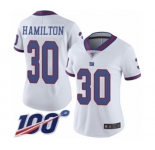Women's New York Giants #30 Antonio Hamilton Limited White Rush Vapor Untouchable 100th Season Football Jersey