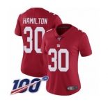 Women's New York Giants #30 Antonio Hamilton Red Limited Red Inverted Legend 100th Season Football Jersey