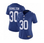 Women's New York Giants #30 Antonio Hamilton Royal Blue Team Color Vapor Untouchable Limited Player Football Jersey