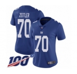 Women's New York Giants #70 Kevin Zeitler Royal Blue Team Color Vapor Untouchable Limited Player 100th Season Football Jersey