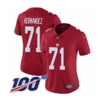 Women's New York Giants #71 Will Hernandez Red Limited Red Inverted Legend 100th Season Football Jersey