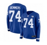 Women's New York Giants #74 Mike Remmers Limited Royal Blue Therma Long Sleeve Football Jersey