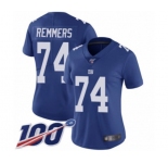Women's New York Giants #74 Mike Remmers Royal Blue Team Color Vapor Untouchable Limited Player 100th Season Football Jersey