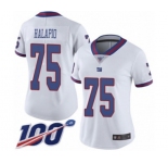 Women's New York Giants #75 Jon Halapio Limited White Rush Vapor Untouchable 100th Season Football Jersey