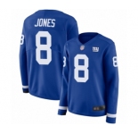 Women's New York Giants #8 Daniel Jones Limited Royal Blue Therma Long Sleeve Football Jersey
