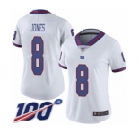 Women's New York Giants #8 Daniel Jones Limited White Rush Vapor Untouchable 100th Season Football Jersey