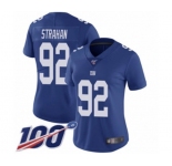 Women's New York Giants #92 Michael Strahan Royal Blue Team Color Vapor Untouchable Limited Player 100th Season Football Jersey