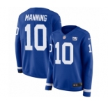 Women's Nike New York Giants #10 Eli Manning Limited Royal Blue Therma Long Sleeve NFL Jersey
