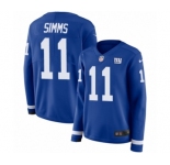Women's Nike New York Giants #11 Phil Simms Limited Royal Blue Therma Long Sleeve NFL Jersey