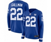Women's Nike New York Giants #22 Wayne Gallman Limited Royal Blue Therma Long Sleeve NFL Jersey