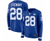 Women's Nike New York Giants #28 Jonathan Stewart Limited Royal Blue Therma Long Sleeve NFL Jersey