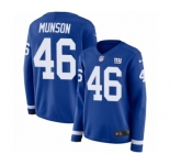 Women's Nike New York Giants #46 Calvin Munson Limited Royal Blue Therma Long Sleeve NFL Jersey