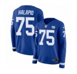 Women's Nike New York Giants #75 Jon Halapio Limited Royal Blue Therma Long Sleeve NFL Jersey