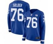 Women's Nike New York Giants #76 Nate Solder Limited Royal Blue Therma Long Sleeve NFL Jersey