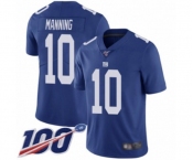 Youth New York Giants #10 Eli Manning Royal Blue Team Color Vapor Untouchable Limited Player 100th Season Football Jersey