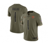 Men's Chicago Bears #1 Justin Fields 2022 Olive Salute To Service Limited Stitched Jersey
