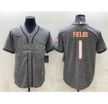 Men's Chicago Bears #1 Justin Fields Gray With Patch Cool Base Stitched Baseball Jersey