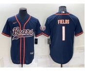 Men's Chicago Bears #1 Justin Fields Navy Blue Stitched MLB Cool Base Nike Baseball Jersey