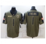 Men's Chicago Bears #1 Justin Fields Nike Olive 2021 Salute To Service Limited Player Jersey