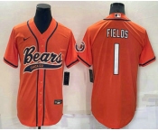 Men's Chicago Bears #1 Justin Fields Orange Stitched MLB Cool Base Nike Baseball Jersey