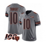 Men's Chicago Bears #10 Mitchell Trubisky Limited Silver Inverted Legend 100th Season Football Jersey