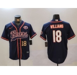 Men's Chicago Bears #18 Caleb Williams Navy Throwback With Patch Cool Base Stitched Baseball Jerseys