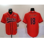 Men's Chicago Bears #18 Caleb Williams Orange Throwback With Patch Cool Base Stitched Baseball Jersey