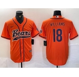 Men's Chicago Bears #18 Caleb Williams Orange With Patch Cool Base Stitched Baseball Jersey