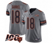 Men's Chicago Bears #18 Taylor Gabriel Limited Silver Inverted Legend 100th Season Football Jersey