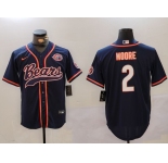 Men's Chicago Bears #2 DJ Moore Navy Throwback With Patch Cool Base Stitched Baseball Jersey