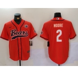 Men's Chicago Bears #2 DJ Moore Orange Throwback With Patch Cool Base Stitched Baseball Jersey