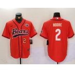 Men's Chicago Bears #2 DJ Moore Orange Throwback With Patch Cool Base Stitched Baseball Jerseys