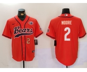 Men's Chicago Bears #2 DJ Moore Orange Throwback With Patch Cool Base Stitched Baseball Jerseys