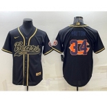 Men's Chicago Bears #34 Walter Payton Black Gold Team Big Logo With Patch Cool Base Stitched Baseball Jersey
