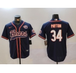 Men's Chicago Bears #34 Walter Payton Navy Throwback With Patch Cool Base Stitched Baseball Jersey
