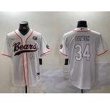 Men's Chicago Bears #34 Walter Payton Number White Throwback With Patch Cool Base Stitched Baseball Jersey