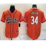 Men's Chicago Bears #34 Walter Payton Orange Stitched MLB Cool Base Nike Baseball Jersey