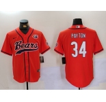 Men's Chicago Bears #34 Walter Payton Orange Throwback With Patch Cool Base Stitched Baseball Jersey