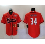 Men's Chicago Bears #34 Walter Payton Orange Throwback With Patch Cool Base Stitched Baseball Jerseys