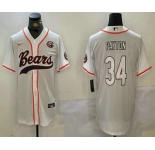 Men's Chicago Bears #34 Walter Payton White Throwback With Patch Cool Base Stitched Baseball Jersey