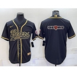 Men's Chicago Bears Black Gold Team Big Logo With Patch Cool Base Stitched Baseball Jersey