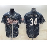Men's Chicago Bears Blank #34 Walter Payton Grey Camo With Patch Cool Base Stitched Baseball Jersey