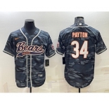 Men's Chicago Bears Blank #34 Walter Payton Grey Camo With Patch Cool Base Stitched Baseball Jerseys
