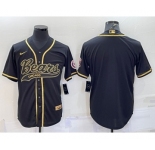 Men's Chicago Bears Blank Black Gold With Patch Cool Base Stitched Baseball Jersey