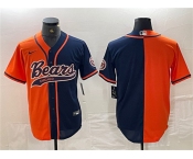 Men's Chicago Bears Blank Orange Navy Split With Patch Cool Base Stitched Baseball Jersey