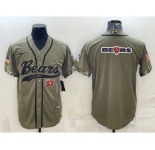 Men's Chicago Bears Olive Salute to Service Team Big Logo Cool Base Stitched Baseball Jersey