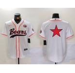 Men's Chicago Bears White Team Big Logo With Patch Cool Base Stitched Baseball Jersey