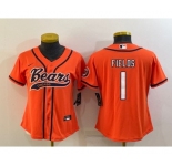 Women's Chicago Bears #1 Justin Fields Orange With Patch Cool Base Stitched Baseball Jersey